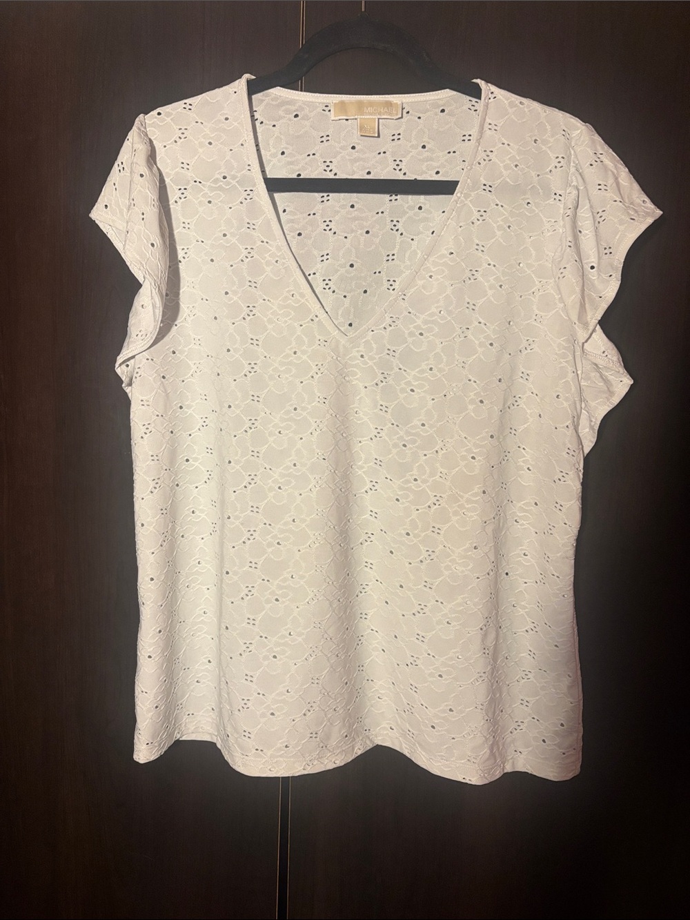 Michael Kors White Eyelet V-Neck Blouse